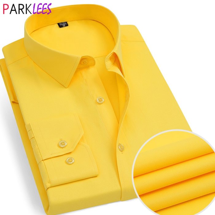 Yellow and white mens dress shirt