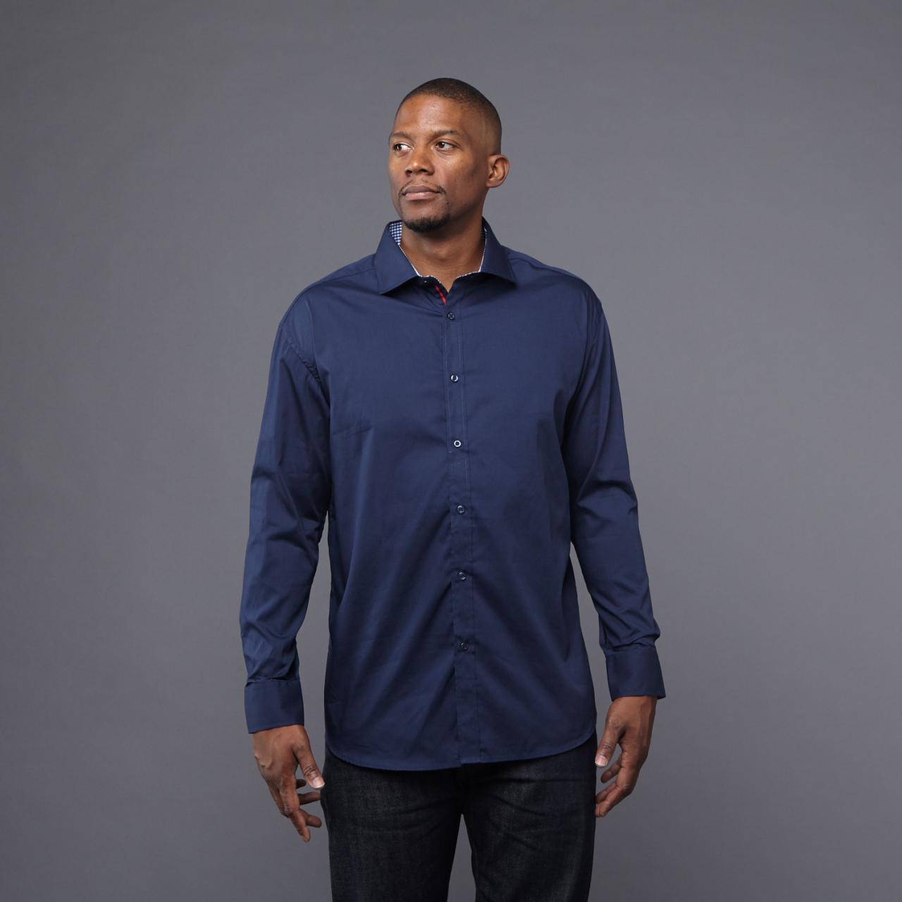 Navy blue dress shirt men