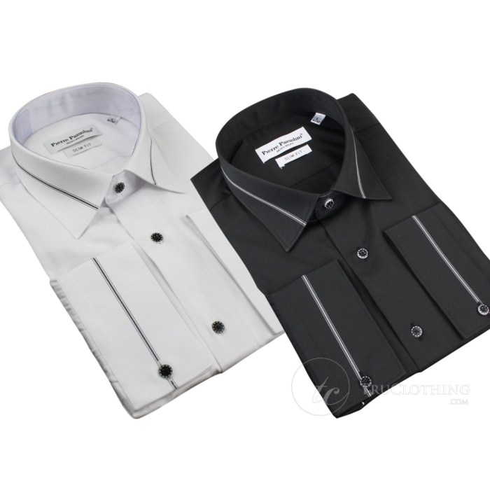 Mens white dress shirt with black buttons