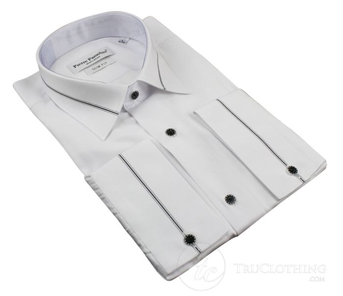 Mens white dress shirt with black buttons